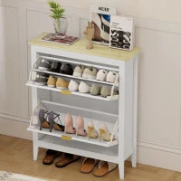 Scarpiera Slim Stile Boho con 2 Cassetti Ribaltabili per 14 Paia di Scarpe, 80x24x95.5 cm, Bianco