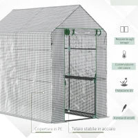 Serra a Casetta con Rivestimento in PE, Porta a Cerniera e 4 Ripiani, 186x120x190cm, Bianco