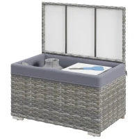 Baule da Giardino in Rattan PE con Rivestimento Interno in Tessuto Impermeabile, 76x45x48 cm, Grigio