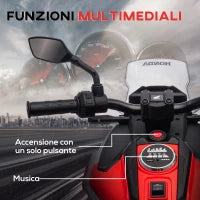 Moto Elettrica per Bambini 3-6 Anni Licenza Honda con Fari, Musica e Rotelle, 107x46x75 cm, Rosso