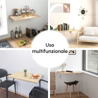 Tavolino a Muro Pieghevole Salvaspazio in MDF e Telaio in Metallo, per Cucina Salotto, Color Legno, 60x40x20cm