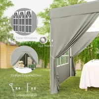 Gazebo da Giardino Pop Up con 2 Finestre e Gambe Regolabili, in Metallo e tessuto Oxford, 248x248x270 cm, Grigio