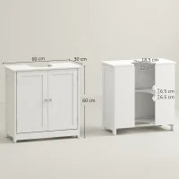 kleankin Mobile Sottolavabo a 2 Ante con Ripiano Regolabile e Intaglio a U, 60x30x60 cm, Bianco