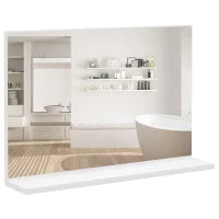 kleankin Specchio Bagno da Parete con Mensola Design Moderno e Multiuso, 60x12x40 cm, Bianco