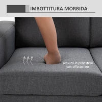 Divano a 3 Posti Relax Salotto con Cuscini 200 × 82 × 78cm Tessuto di Lino Grigio