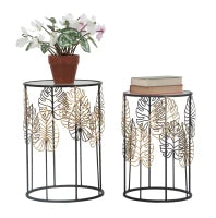 Tavolinetti Foglie Glam Coppia Cm Ø 38X55-33X50