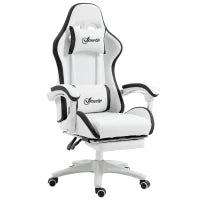 Sedia da Gaming con Altezza Regolabile e Schienale Reclinabile, 65x65x121-129 cm, Bianco e Nero