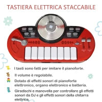 Set Batteria per Bambini con Strumenti Musicali, Batteria Jazz con 5 Tamburi e Sgabello, Giocattolo Musicale Educativo per Bambini, Effetti Sonori e Microfono Giocattolo, 77.5x40x76.5cm, Rosso