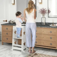 Scala Montessori Convertibile in Set Tavolo e Sedie con Barra di Sicurezza, in Legno, 60x44.5x86 cm, Bianco