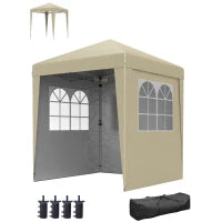 Gazebo da Giardino Pop-up Pieghevole Regolabile in Altezza Protezione UV 30+, 3 Pareti Laterali, Beige