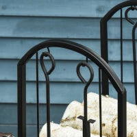 Portalegna a 2 Ripiani in Metallo con Paletta, Scopa, Attizzatoio e Pinza, 41.5x32.5x74.5 cm, Nero