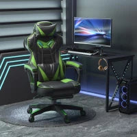 Sedia da Gaming Ergonomica, Poltrona da Ufficio Confortevole con Poggiapiedi, Poggiatesta e Cuscino Lombare, Altezza Regolabile, Nero e Verde