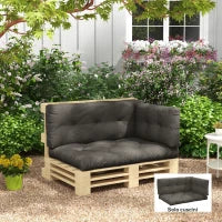 Set 3 Cuscini da Giardino per Divani e Pallet in Poliestere con Imbottitura Spessa, Grigio Carbone