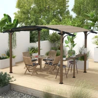 Pergola tonnella da giardino con bancone tetto ad arco, struttura in alluminio e acciaio, 4L x 2,6l x 2,4H m, Legno naturale