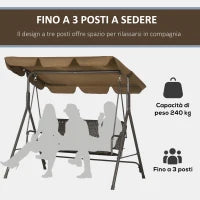 Dondolo da Giardino 3 Posti con Tettuccio Regolabile in Rattan PE e Acciaio, 167x112x153cm