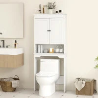 Mobile sopra WC con 3 Mensole Chiuse e Ripiano Aperto, in Legno, 65x22x161 cm, Bianco