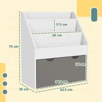 Libreria per Bambini 3-8 Anni a 3 Ripiani con Cassetto Inferiore, in MDF, 62.5x30x70 cm, Grigio