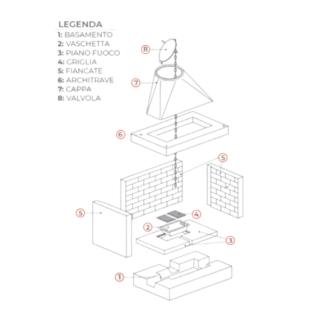 Camino a legna prefabbricato focolare aperto refrattario qr100ref parete angolo