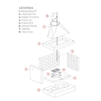 Camino a legna prefabbricato focolare aperto refrattario qr100ref parete angolo