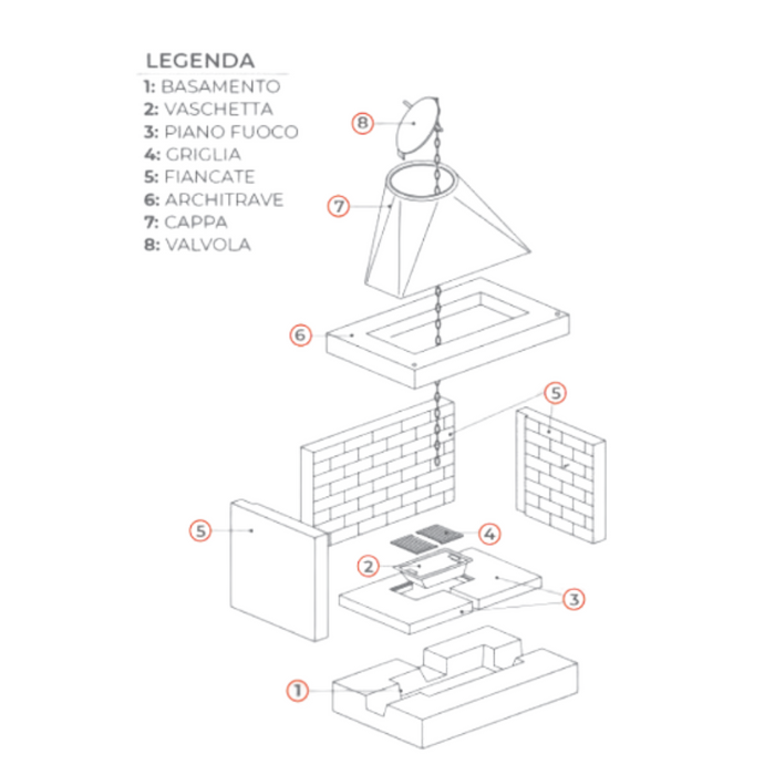 Camino a legna prefabbricato focolare aperto refrattario qr100ref parete angolo