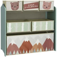 Scaffale Portagiochi per Bambini con 6 Contenitori Rimovibili in Tessuto, 63x30x66cm, Verde