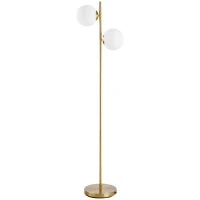Lampada da Terra con 2 Luci e Paralumi a Sfera, Interruttore a Pedale e Attacco E27, Ø28x165 cm, Oro