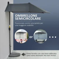 Ombrellone Semicircolare con Manovella e Tettuccio Anti UV, 200x190x240 cm, Grigio