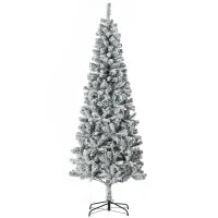 Albero di Natale Slim Artificiale 210 cm con Rami Realistici, Albero di Natale Innevato Alto e Stretto con Base Pieghevole, Verde