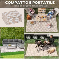 Tappeto Esterno per Balcone e Terrazza Reversibile con Fantasia Geometrica, 2.74x1.82 m, Caffè e Bianco