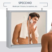 Armadietto Bagno con Specchio a 2 Ante, Specchio Bagno Contenitore con Ripiano Regolabile in Legno, 48x14.5x45cm, Grigio