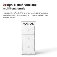 Mobiletto Multiuso con Cassetti, Mobiletto Basso in MDF grado E1 29.8x29.8x68.5cm bianco