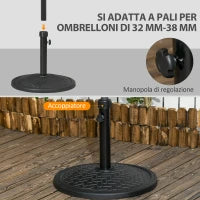 Base per Ombrellone di 14kg per Pali da Ø32-38 mm, Metallo e Cemento, Ø46 cm, Nero
