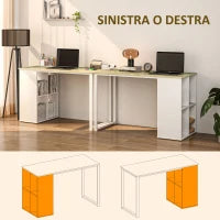 Scrivania per Computer Salvaspazio con 4 Ripiani Aperti, in Legno e Acciaio, 120x54x75 cm, Bianco e Rovere