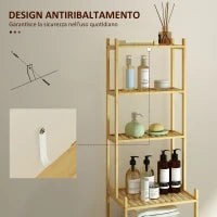 Mobile Scaffale Bagno a 7 Ripiani Portaoggetti in Bambù, 44x33x180 cm, Color Legno