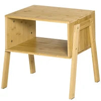Comodino Multiuso Tavolino da Divano in Bambù, Design Aperto, 43x32.5x42cm