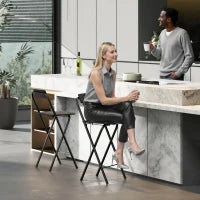 Set 2 Sgabelli da Bar Pieghevoli con Poggiapiedi, in Legno e Acciaio, 37x45x87 cm, Nero