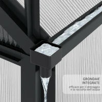 Serra in Policarbonato e Alluminio con Porta Scorrevole, Presa d'Aria e Grondaia, 1.9x1.9x2m, Grigio