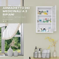 kleankin Armadietto Medicinali a 3 Ripiani in Acciaio Inox con 2 Chiavi e Montaggio a Parete, 30x14x46 cm, Bianco