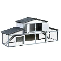 Conigliera da Esterno in Legno e Metallo, Gabbia per 2-3 Conigli o Roditori, Grigia e Bianca 225x70x100cm