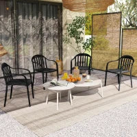 Set 4 Sedie da Giardino Impilabili in PP con Schienale Alto e Braccioli, 57x54x78 cm, Nero