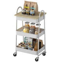 Carrello da cucina, a 3 livelli, con cestini e maniglie, 45 x 32 x 79 cm Rovere