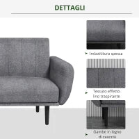 Divano Letto 3 Posti con Schienale Reclinabile a 3 Livelli in Tessuto, 208x84x82cm, Grigio