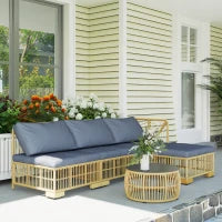 Set Salotto in Rattan da Giardino con Divano Modulabile, Cuscini e Tavolino da Caffè, Grigio