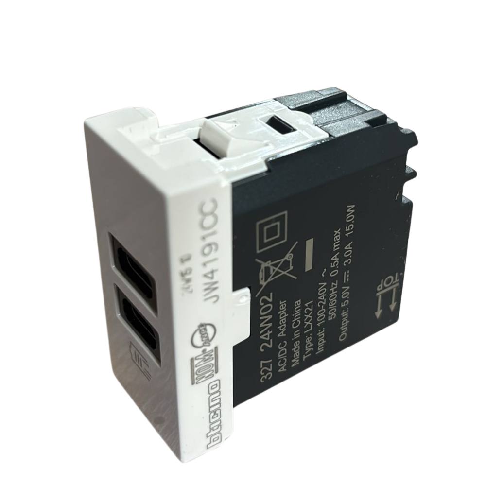 Caricatore usb bticino jw4191cc da incasso doppia porta c 15w bianco