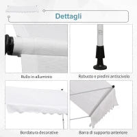 Tenda da Sole a Bracci 3x1.5m con Manovella e Struttura Telescopica, Bianco