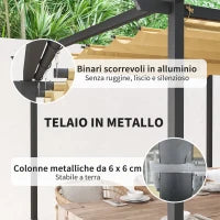 Gazebo Pergola 3x3 con Tetto Retrattile e Fori di Drenaggio in Poliestere e Acciaio, Beige e Nero
