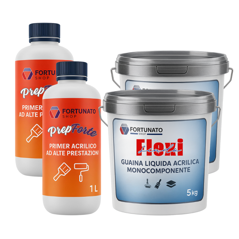 Soluzione professionale impermeabilizzante prepforte + flexiscudo per protezione superfici *** formato 5 kg + 1 l (do...