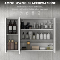 Specchio da Bagno Pensile a 3 Ante  90x13,5x60 cm Rivestimento in Melamina Bianco