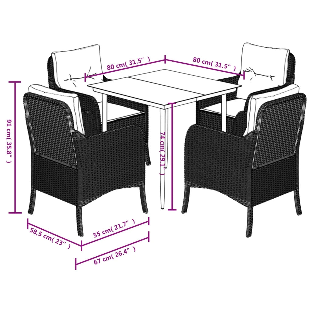 Set Pranzo da Giardino 5pz con Cuscini Grigio Chiaro Polyrattan 3211991