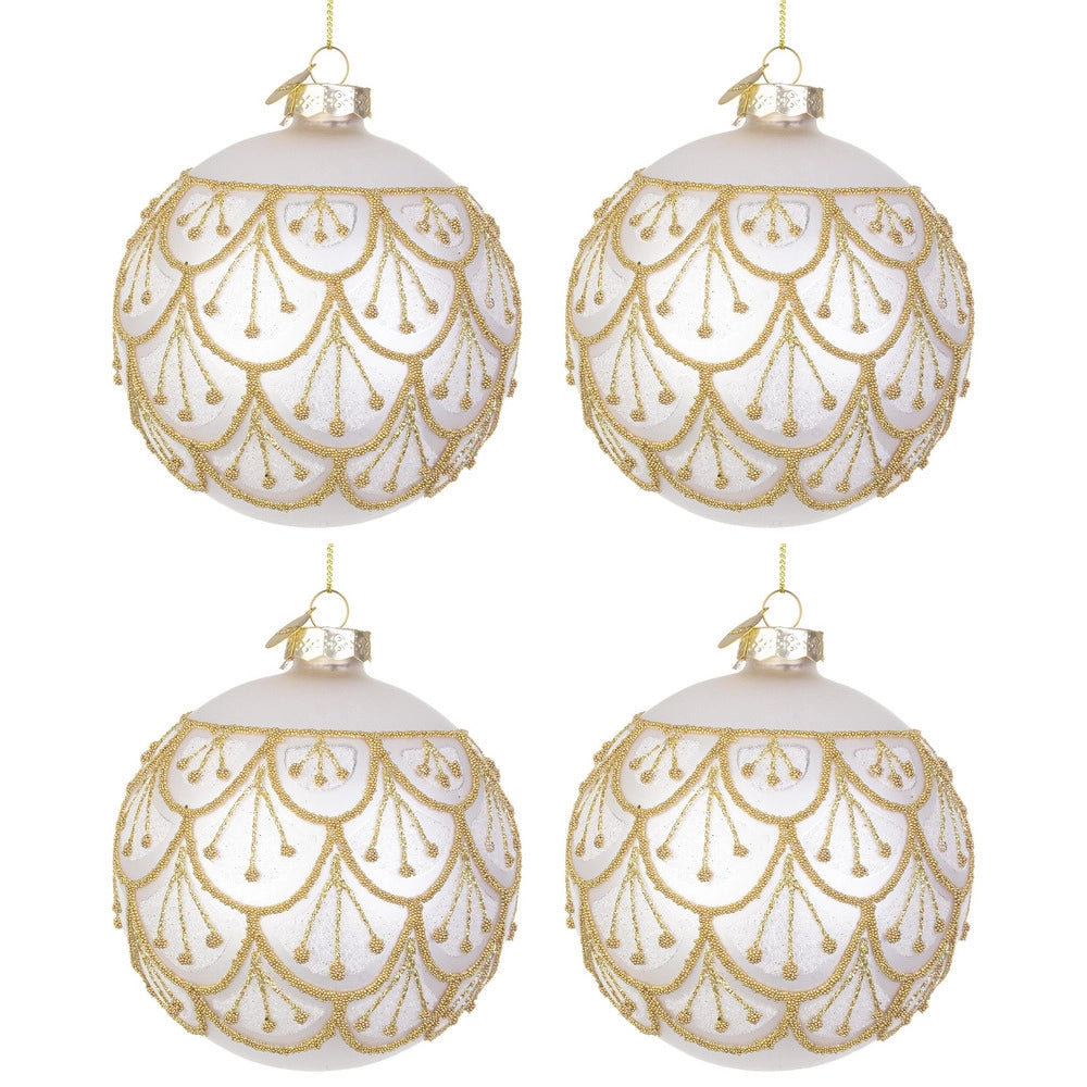 Palline di Natale in Vetro Bianche con Decorazioni Floreali Winslows Diametro: 100 mm